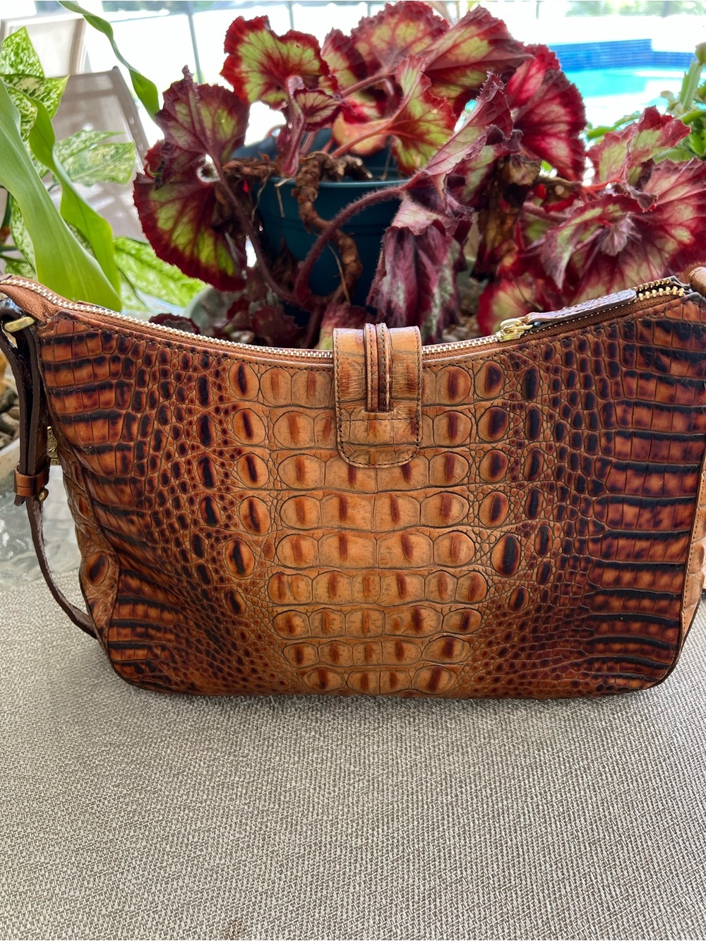 Brahmin Isabelle Tortoiseshell Croc-Embossed Tote in Warm Brown - Picture 9 of 12